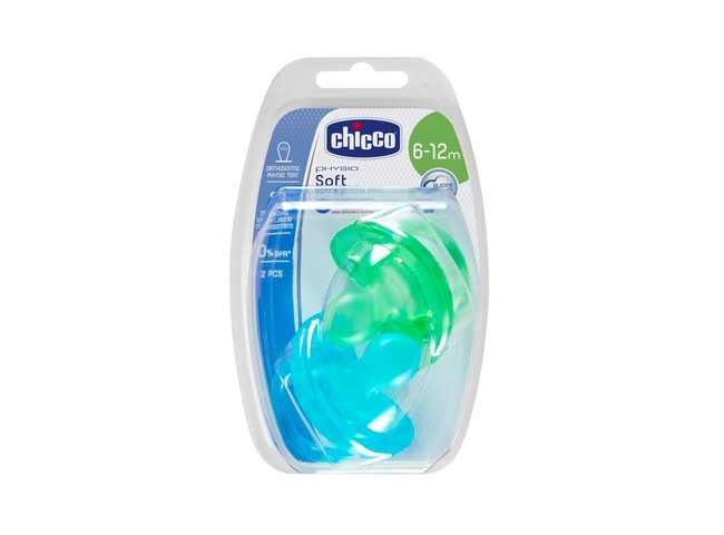 CHUPETA CHICCO PHYSIO SOFT SILICONE AZUL 6-16M - 2 PÇS