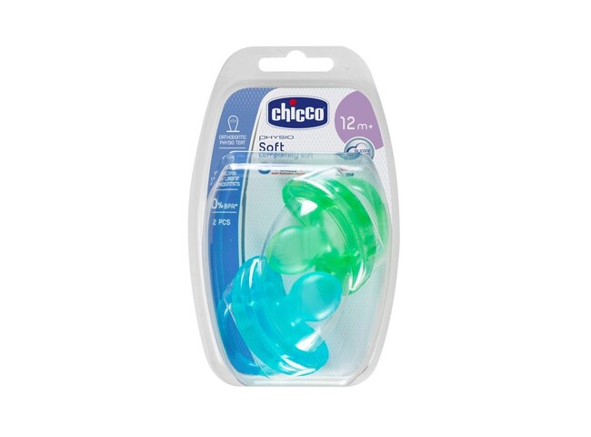 CHUPETA CHICCO PHYSIO SOFT SILICONE AZUL 16-36M+ - 2 PÇS