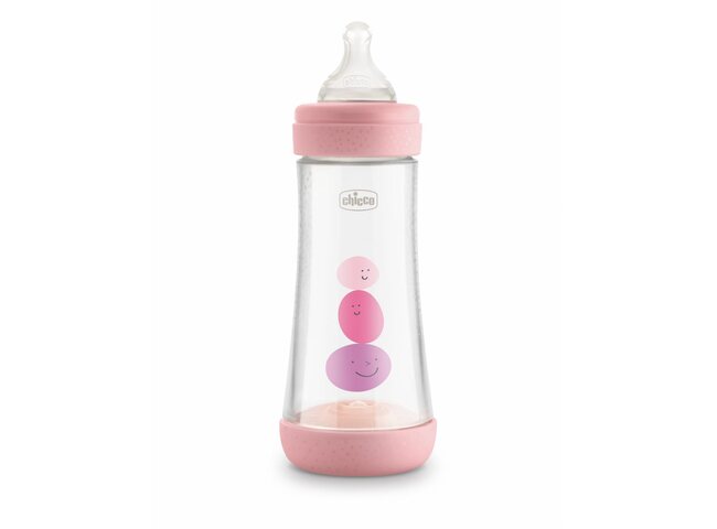 BIBERÃO CHICCO PERFECT5 ROSA 4M+ 300ML FLUXO RÁPIDO