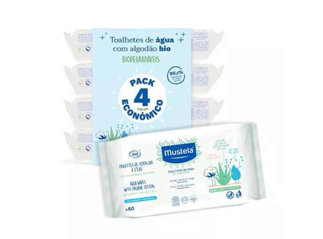 MUSTELA BEBE MUDA TOAL AGUA ALGOD BIO PACK4